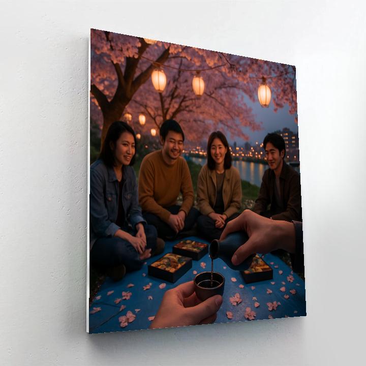 Hanami Evening Picnic Under Cherry Blossoms DIY paint by numbers