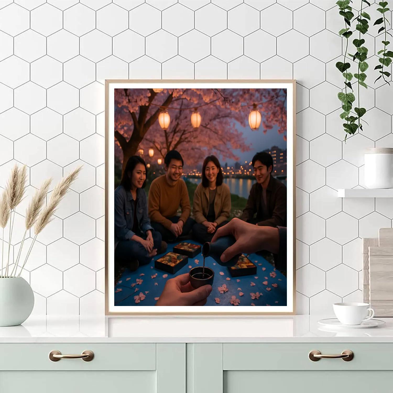 Hanami Evening Picnic Under Cherry Blossoms DIY paint by numbers