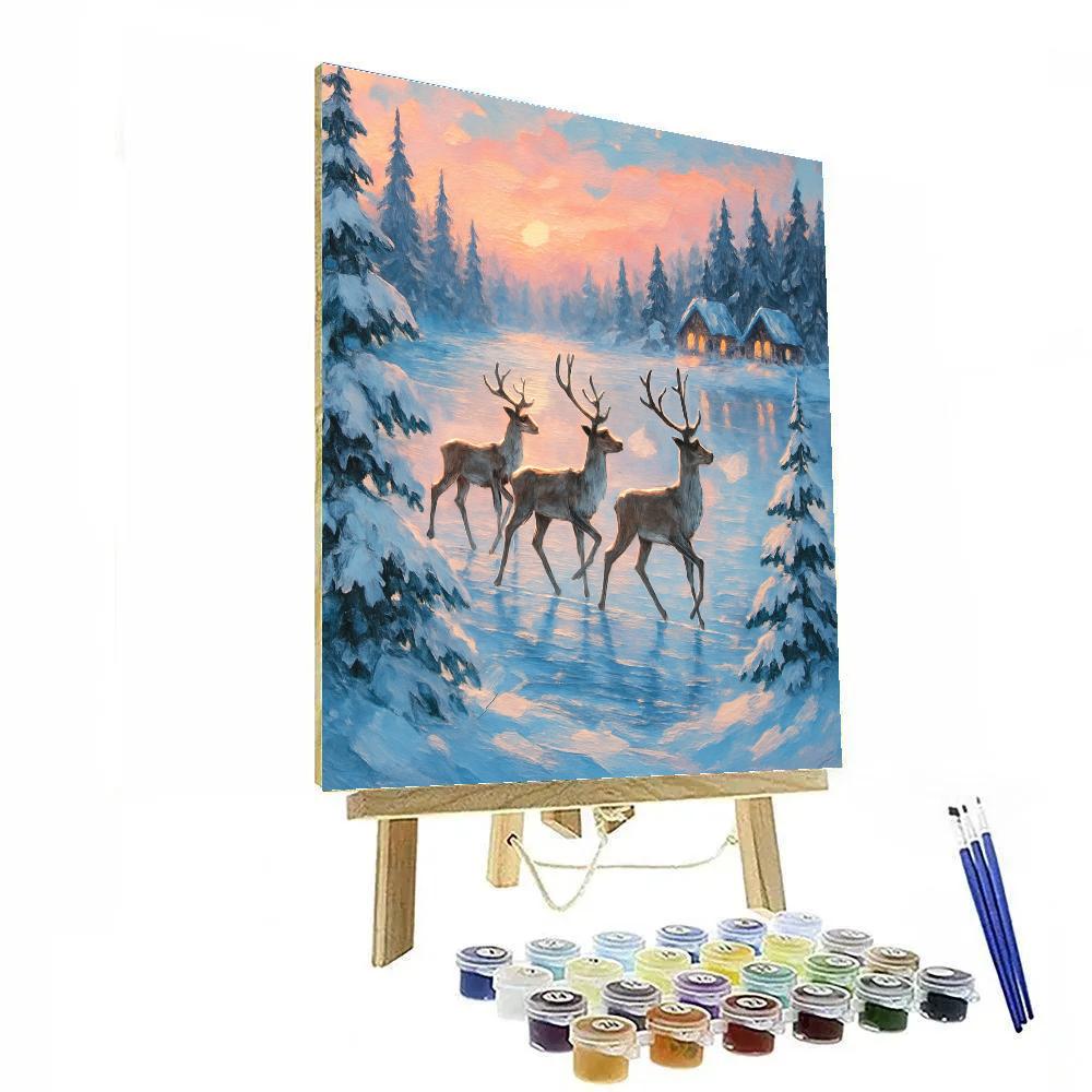 Reindeer Crossing The Frozen Lake Painting by numbers kit