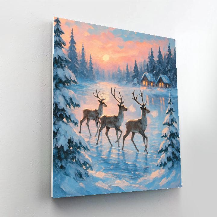 Reindeer Crossing The Frozen Lake Painting by numbers kit