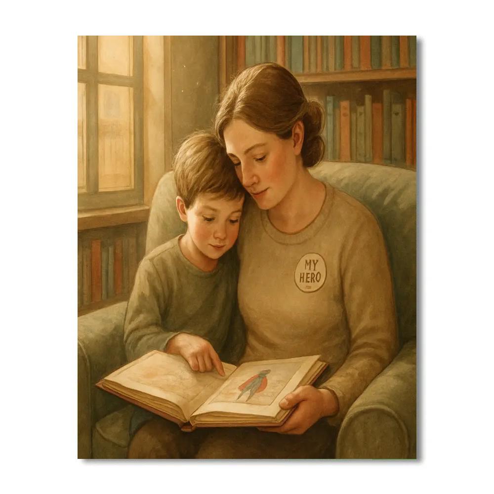 Library Corner With Mom On Mothers Day Paint by numbers art