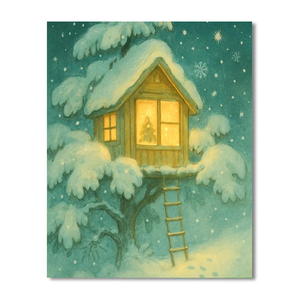 Magical Treehouse On Christmas Eve Number painting
