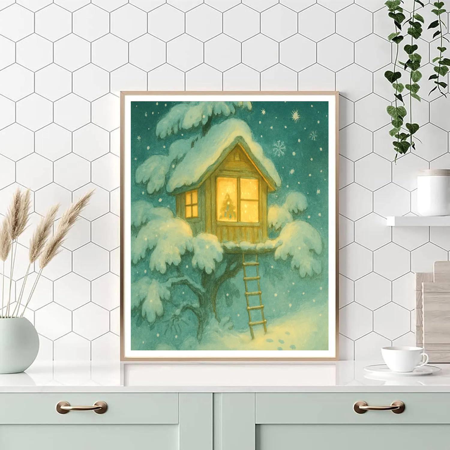 Magical Treehouse On Christmas Eve Number painting