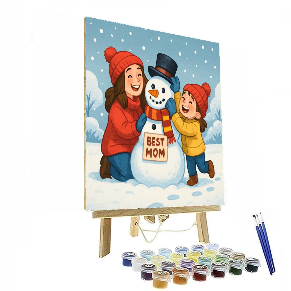 Snow Day Snowman With Mom Numbered painting kits
