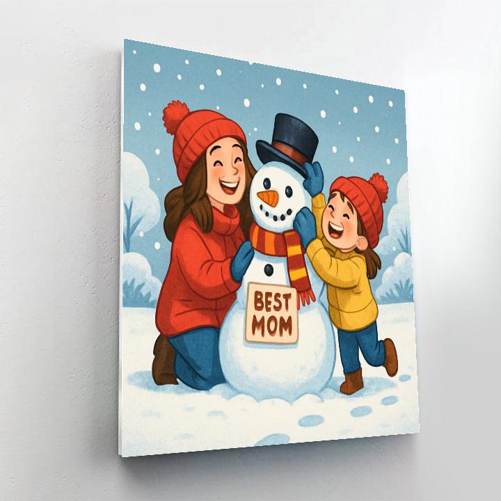 Snow Day Snowman With Mom Numbered painting kits