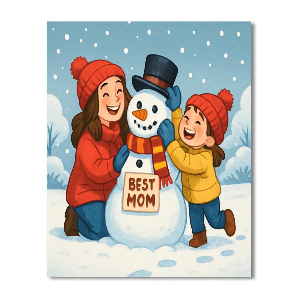 Snow Day Snowman With Mom Numbered painting kits