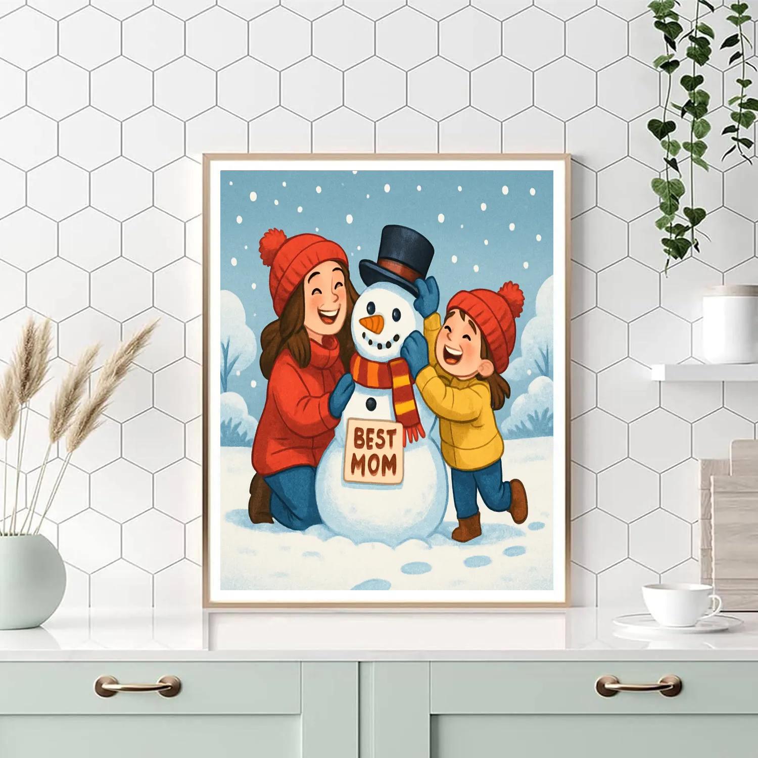 Snow Day Snowman With Mom Numbered painting kits