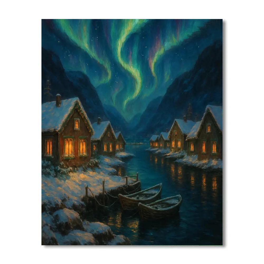 Aurora Over The Christmas Fjord Paint by numbers art