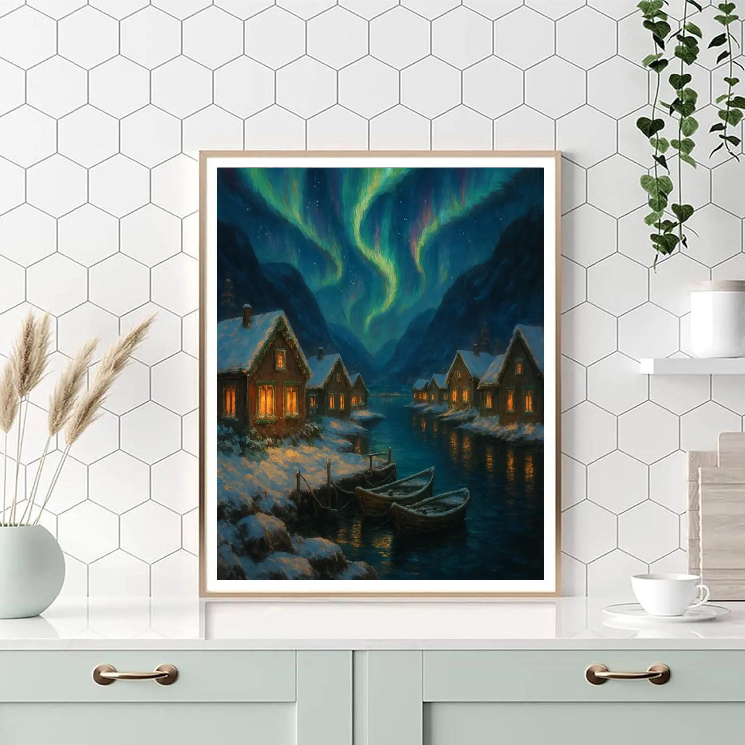 Aurora Over The Christmas Fjord Paint by numbers art