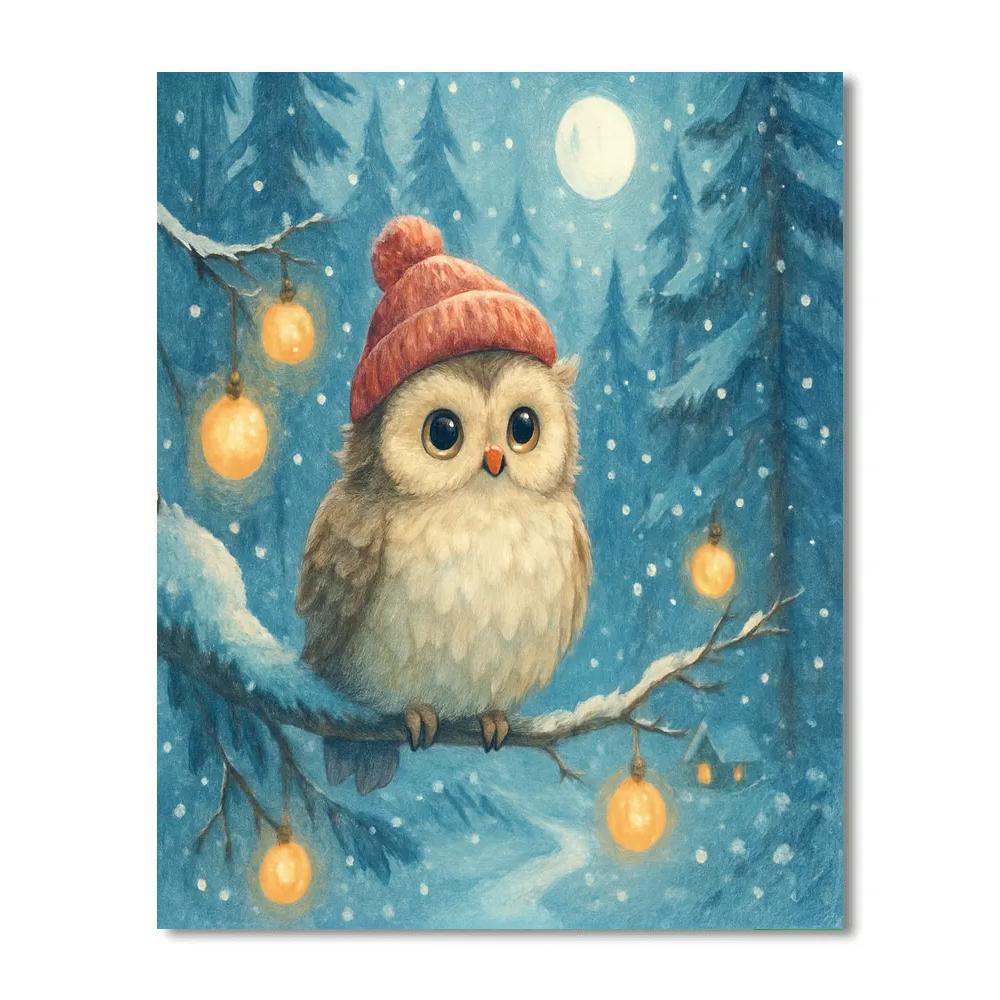 Santa Owl In The Moonlit Forest Paint by numbers kits