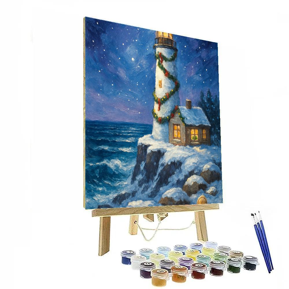 Christmas Lighthouse By The Sea Number painting