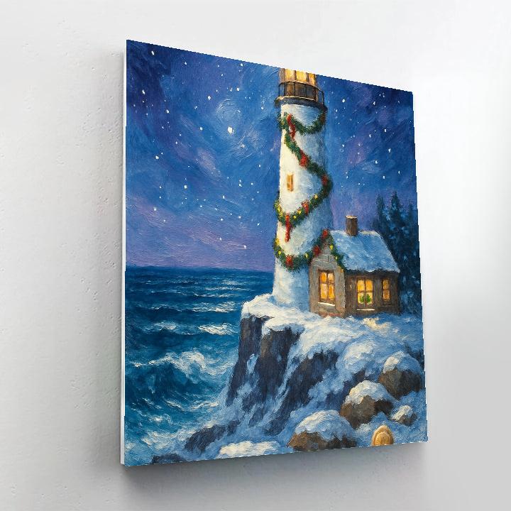 Christmas Lighthouse By The Sea Number painting