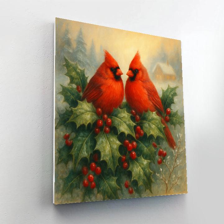 Winter Cardinals In The Holly Hedge paint by color
