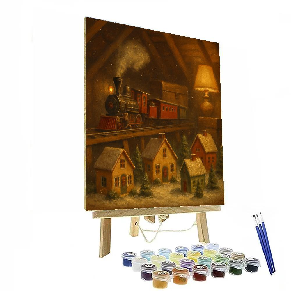 Christmas Train Set In The Attic painting number kit