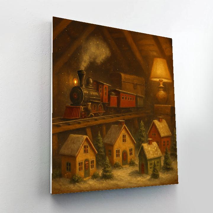 Christmas Train Set In The Attic painting number kit