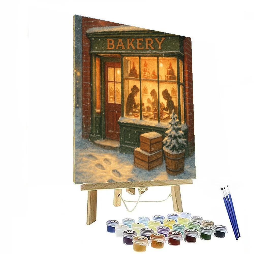 Christmas Bakery On Snowy Corner Painting by numbers kit