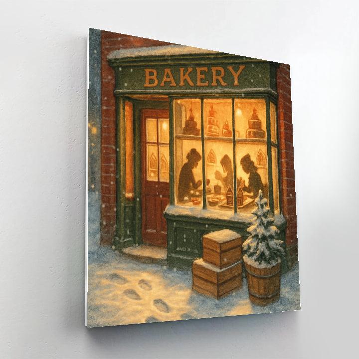 Christmas Bakery On Snowy Corner Painting by numbers kit