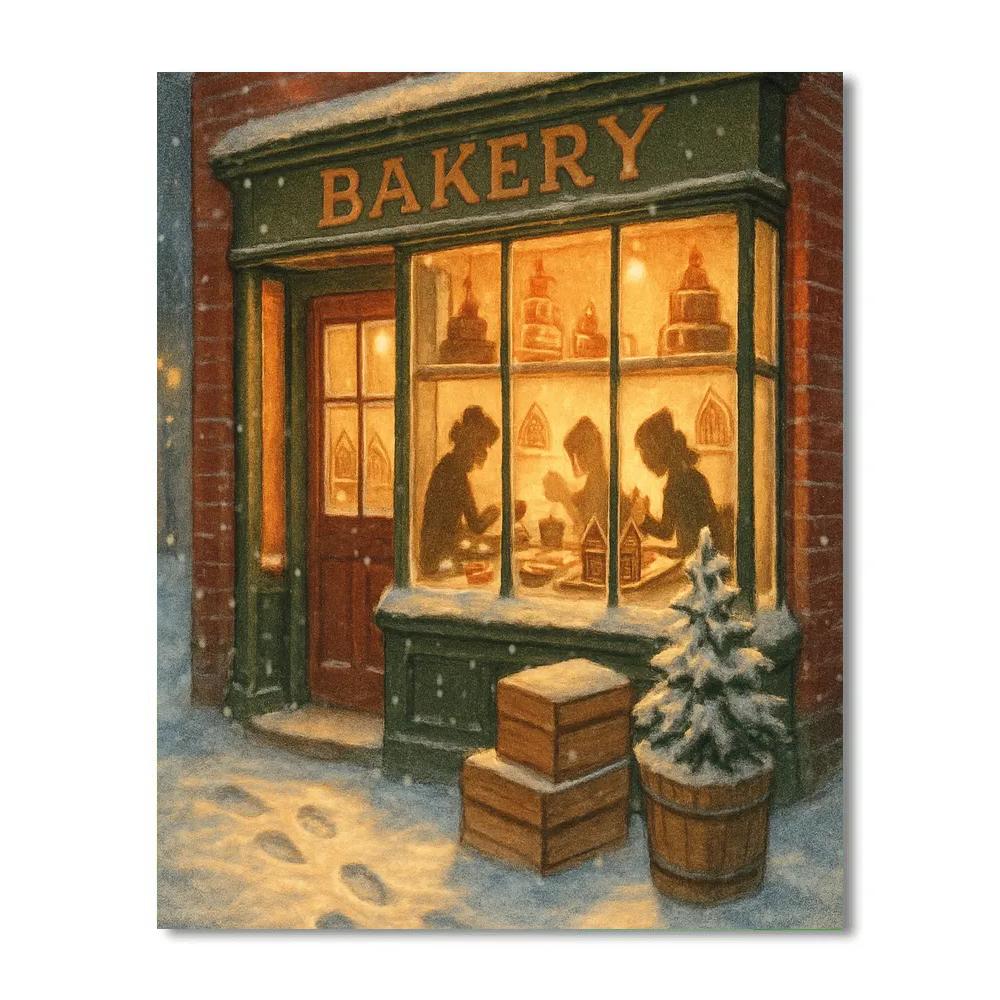 Christmas Bakery On Snowy Corner Painting by numbers kit