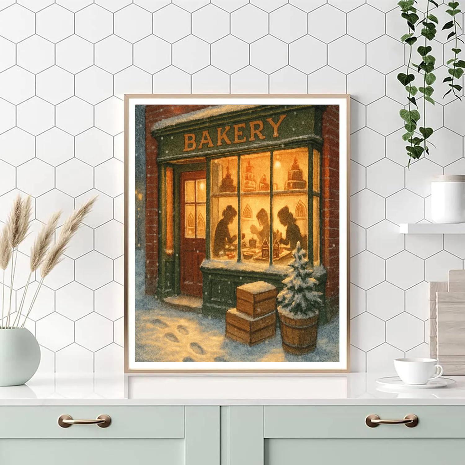 Christmas Bakery On Snowy Corner Painting by numbers kit