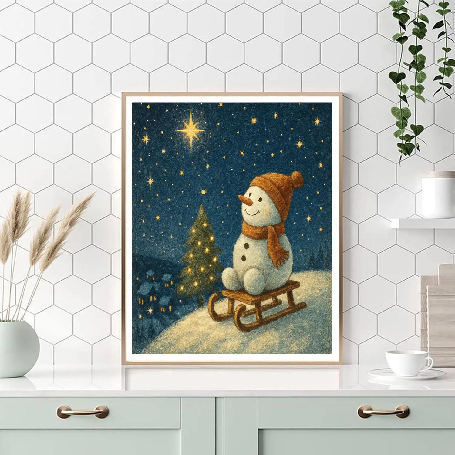 Stargazing Snowman On The Hill Paint by numbers kits
