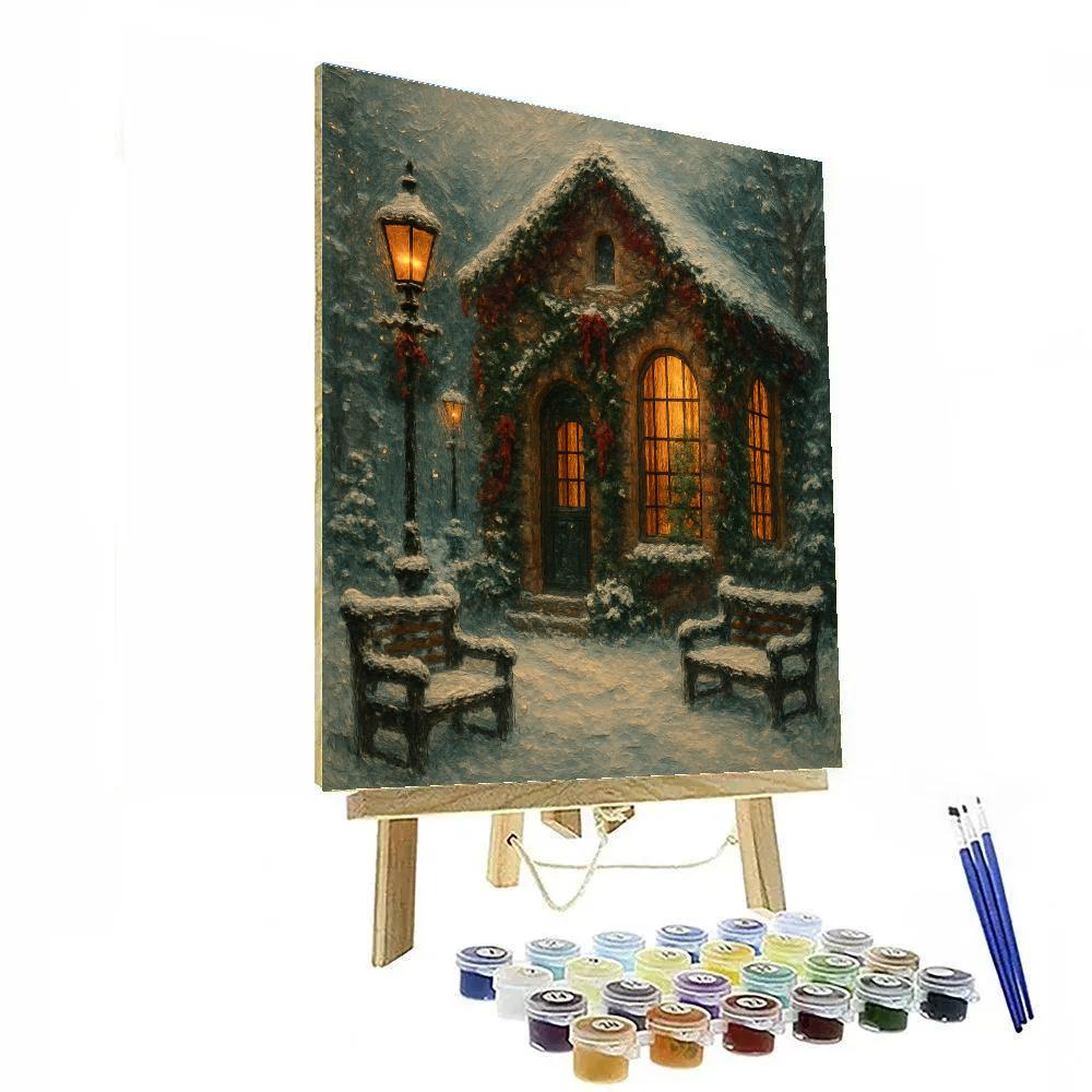 Evergreen Library On A Snowy Night DIY paint by numbers