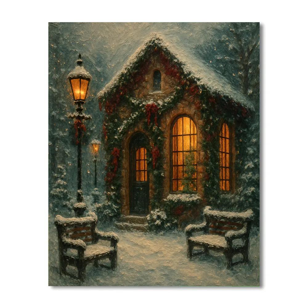 Evergreen Library On A Snowy Night DIY paint by numbers