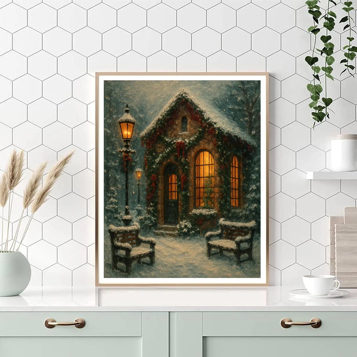 Evergreen Library On A Snowy Night DIY paint by numbers