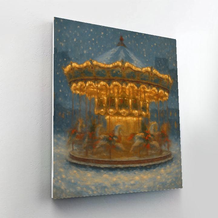 Christmas Carousel In The Snowstorm Number painting