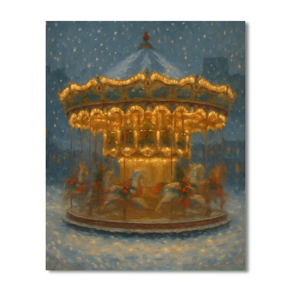 Christmas Carousel In The Snowstorm Number painting