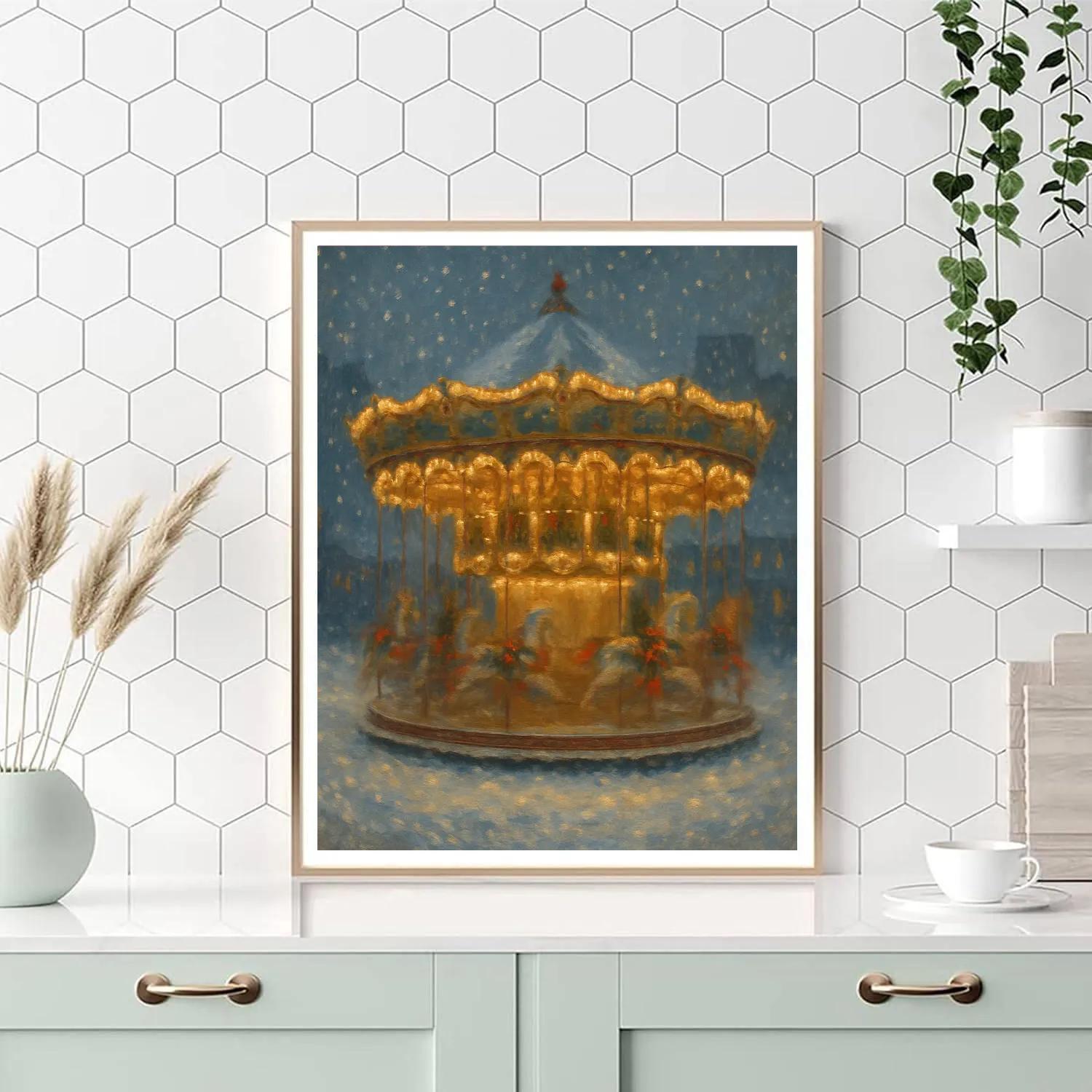 Christmas Carousel In The Snowstorm Number painting