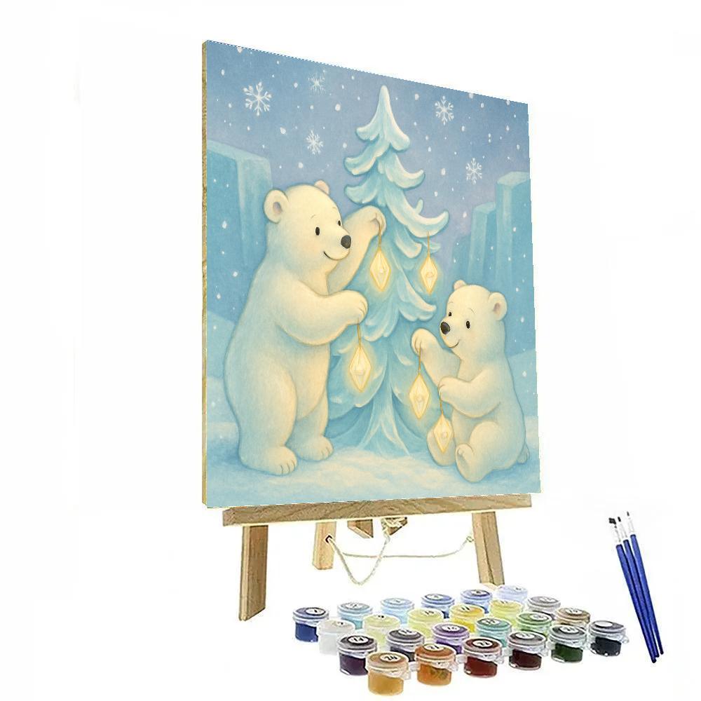Polar Bears Decorating The Ice Tree paint by color