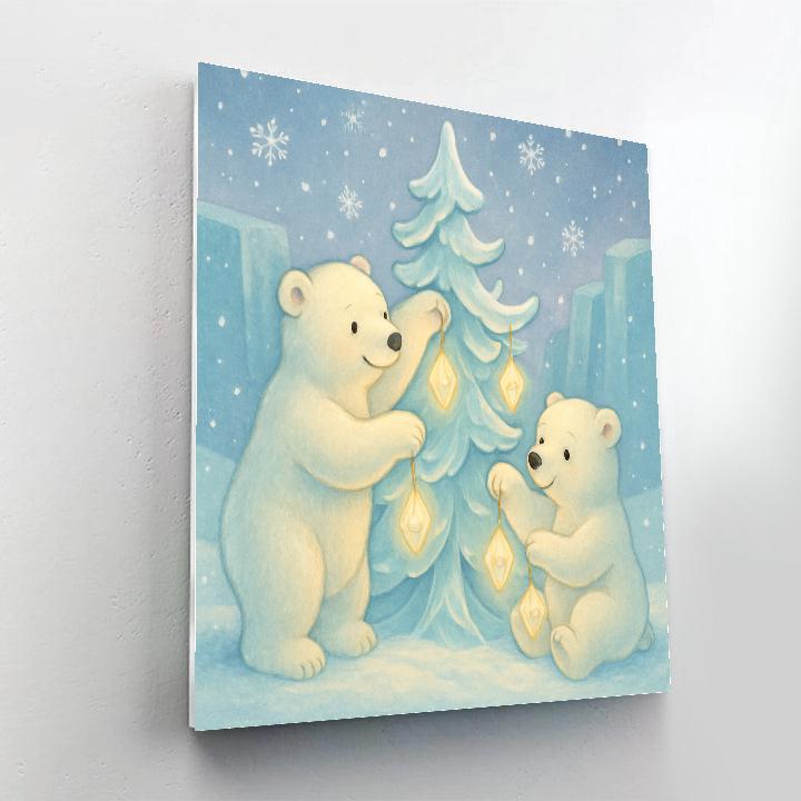 Polar Bears Decorating The Ice Tree paint by color