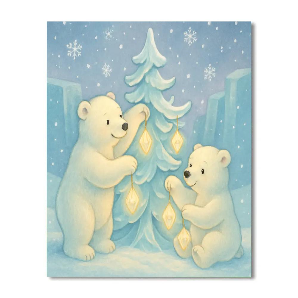 Polar Bears Decorating The Ice Tree paint by color