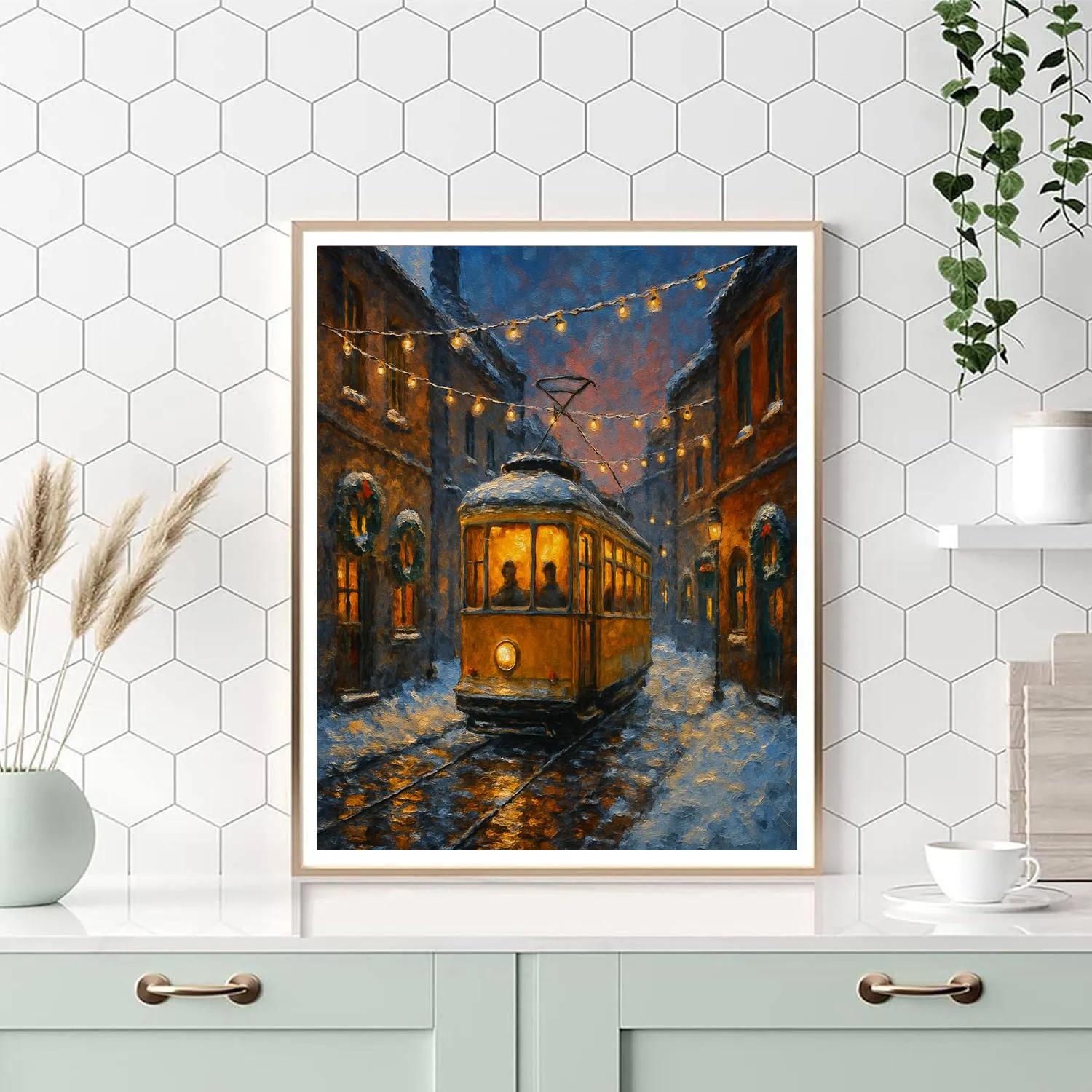 Christmas Tram Through The Old Town Paint by numbers art