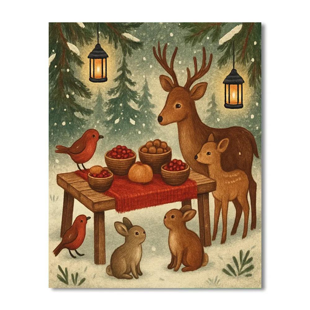 Northern Forest Winter Feast Paint by numbers art