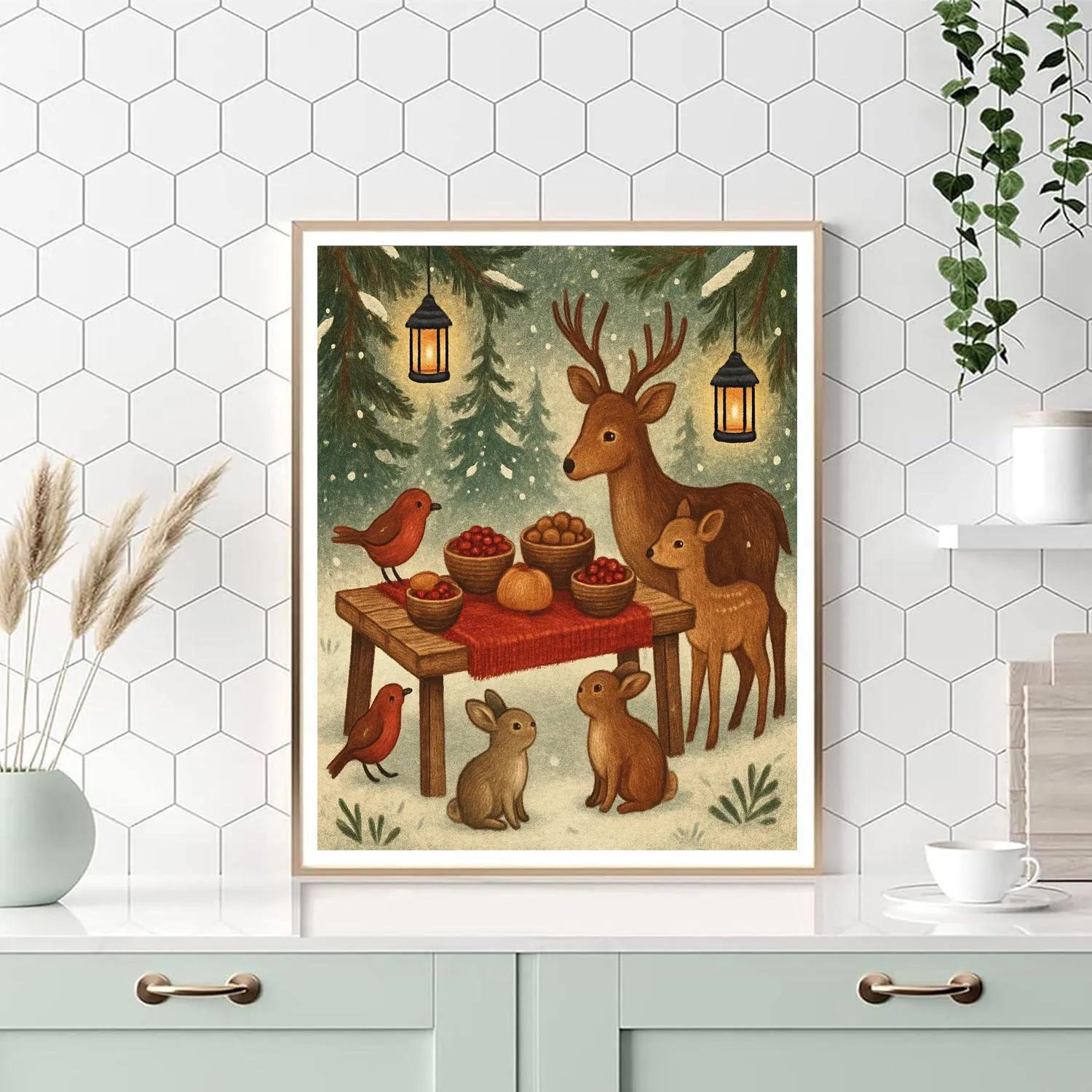 Northern Forest Winter Feast Paint by numbers art