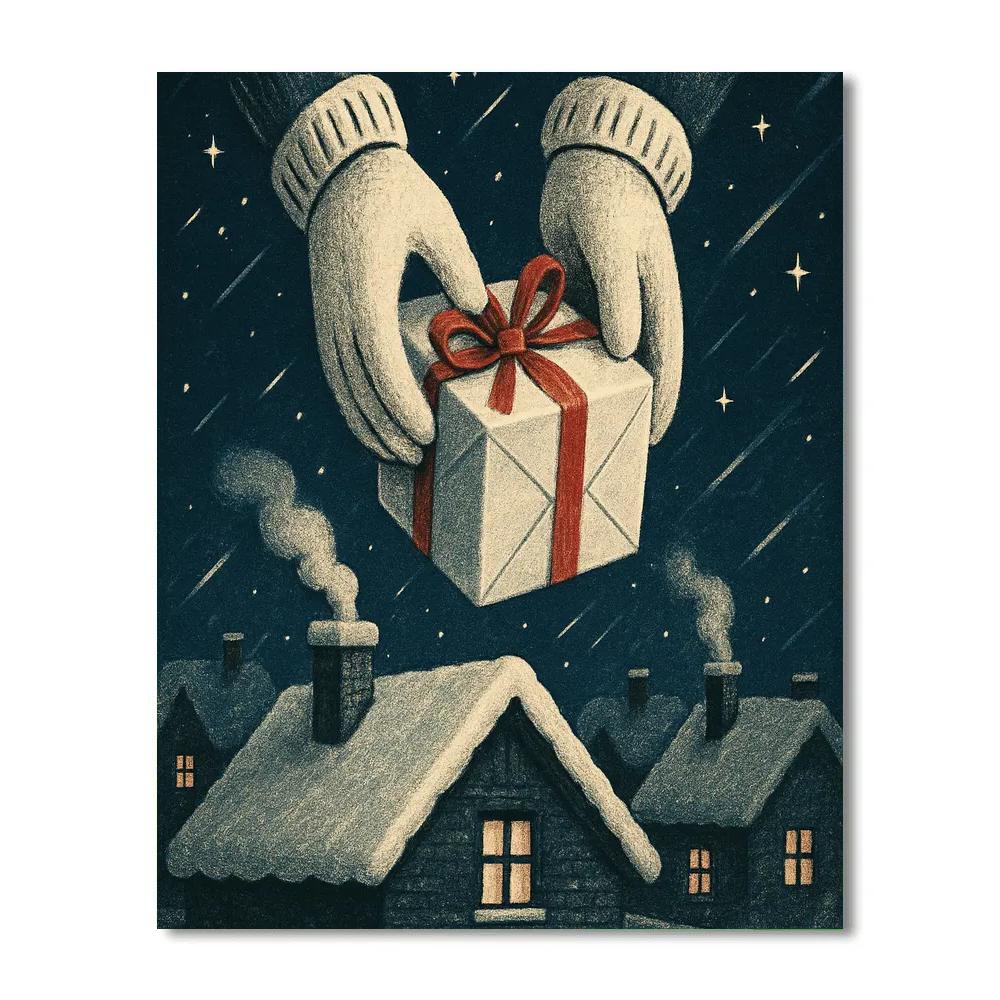 Snowy Rooftop Gift Drop Paint by numbers kits