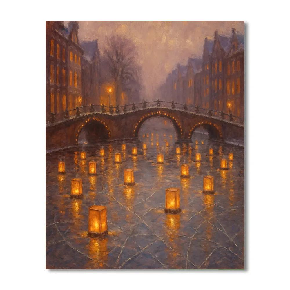 Holiday Lanterns On The Frozen Canal paint by color