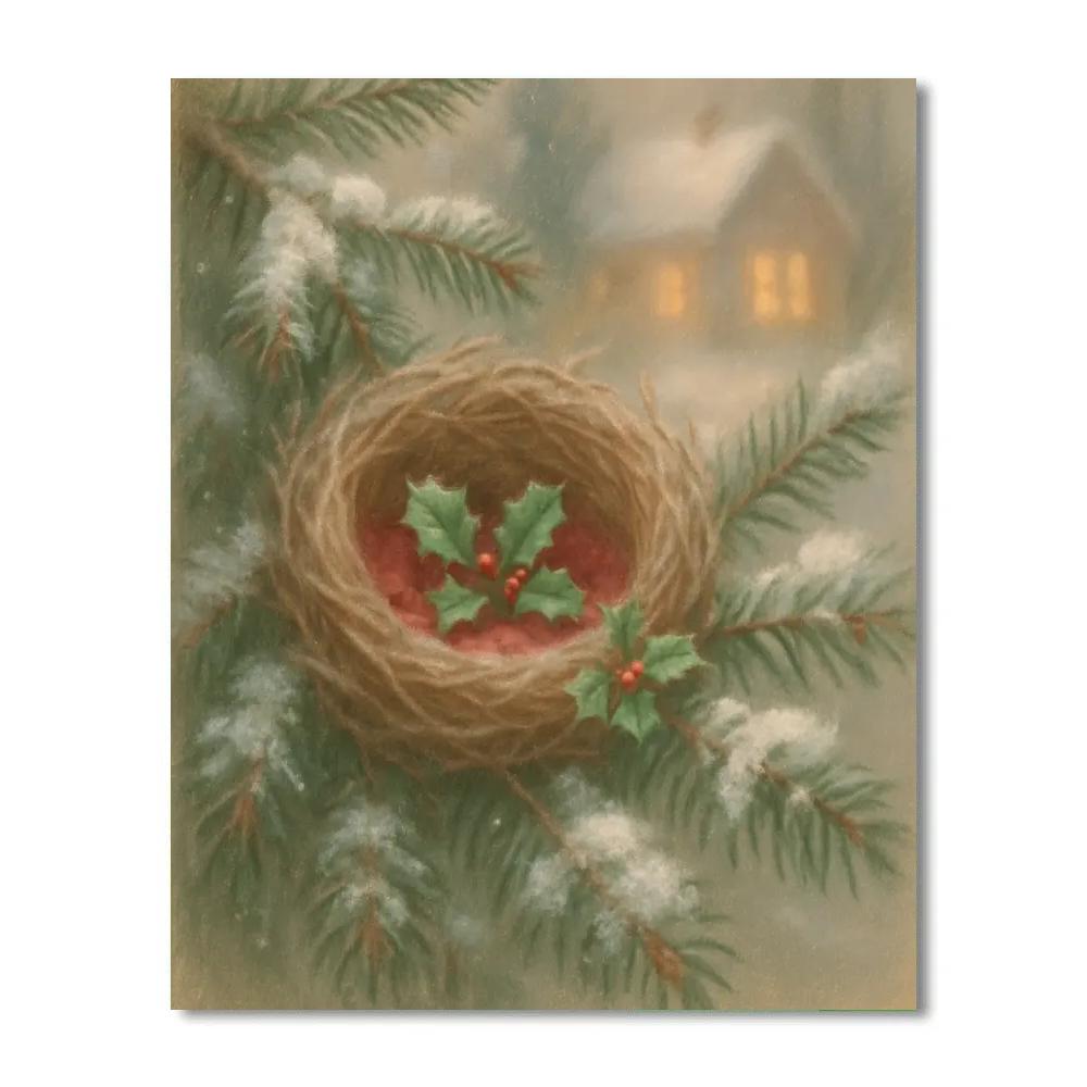 Christmas Nest In The Evergreen Bough Numbered painting kits
