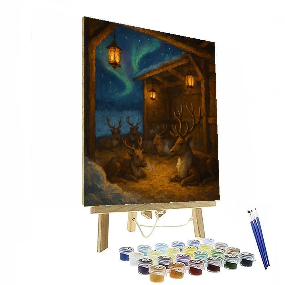 Reindeer Stable Under The Northern Sky Painting by numbers kit