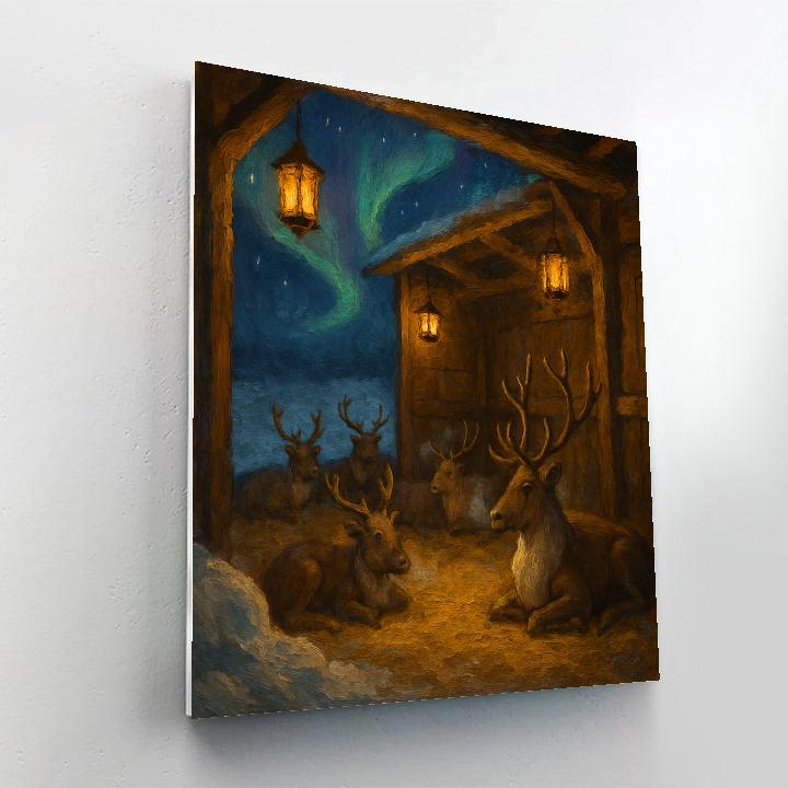 Reindeer Stable Under The Northern Sky Painting by numbers kit