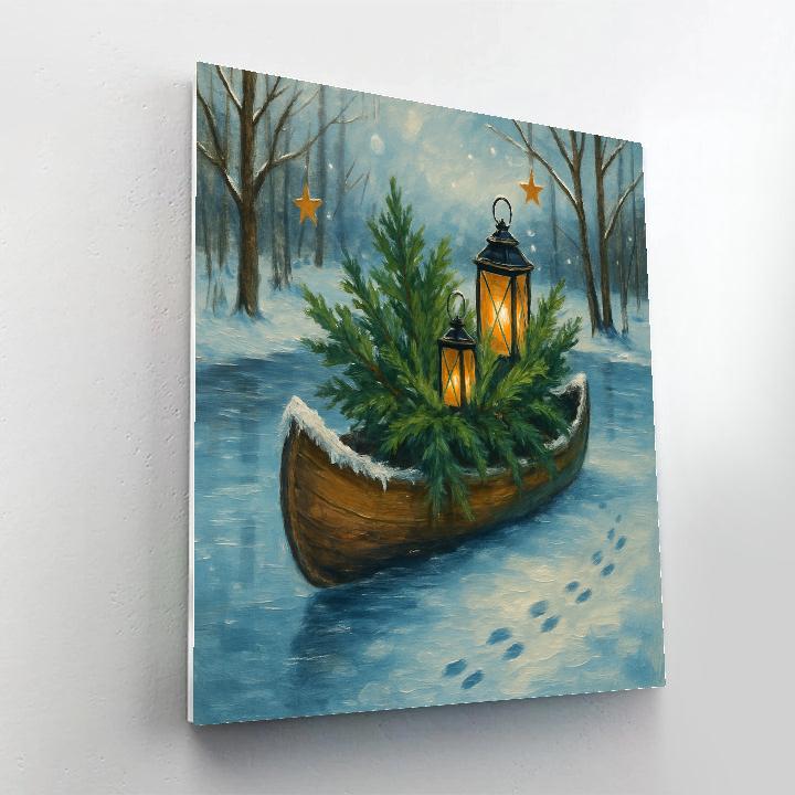 Christmas Canoe On The Frozen River Numbered painting kits