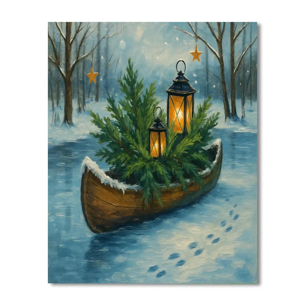 Christmas Canoe On The Frozen River Numbered painting kits