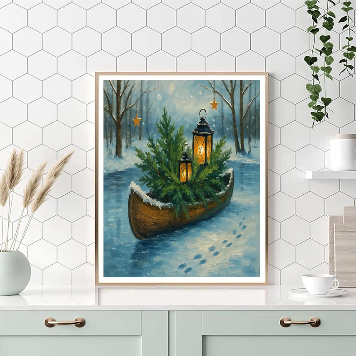 Christmas Canoe On The Frozen River Numbered painting kits