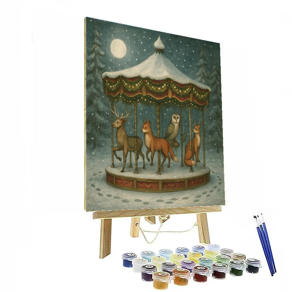 Snowy Carousel Of Forest Animals Painting by numbers kit