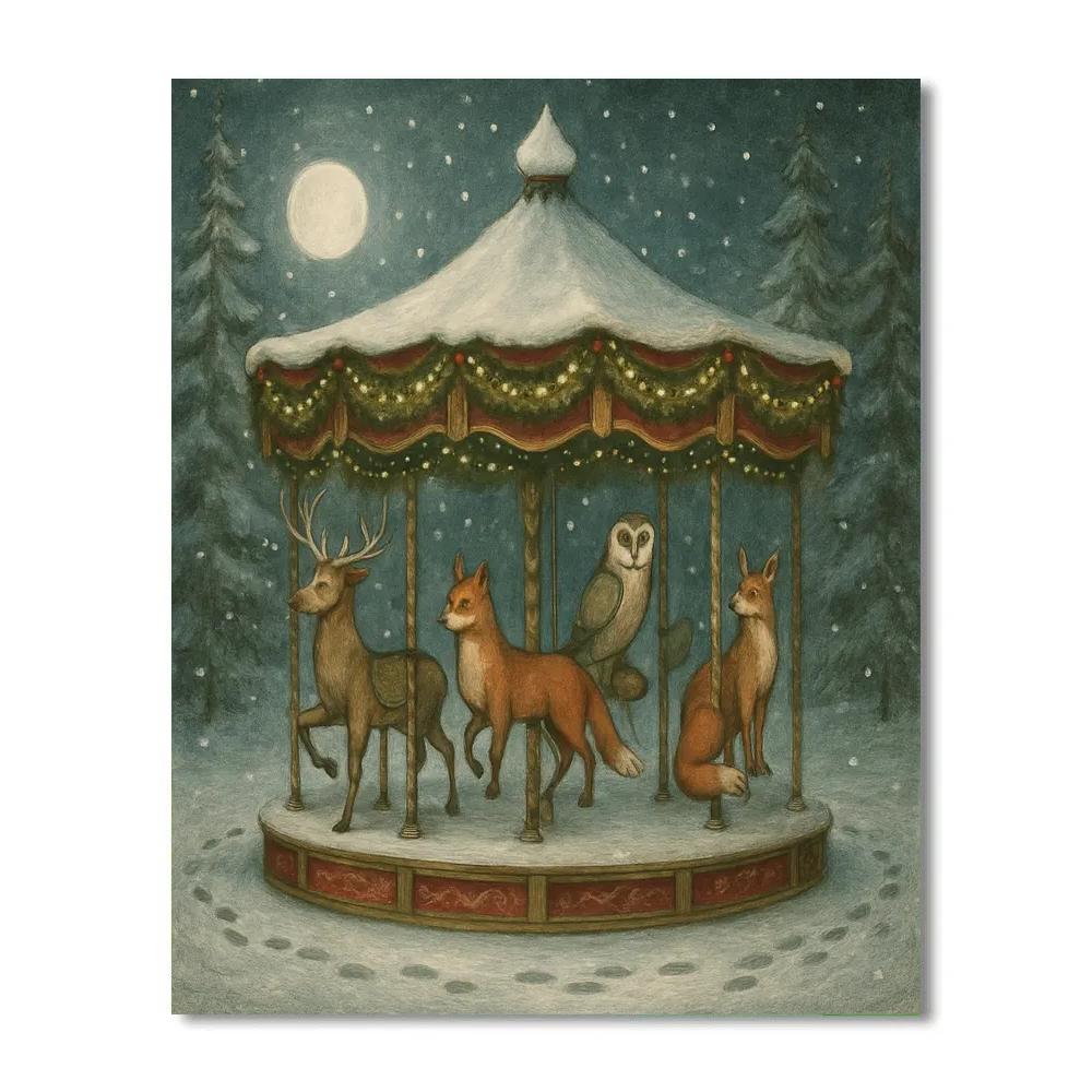 Snowy Carousel Of Forest Animals Painting by numbers kit