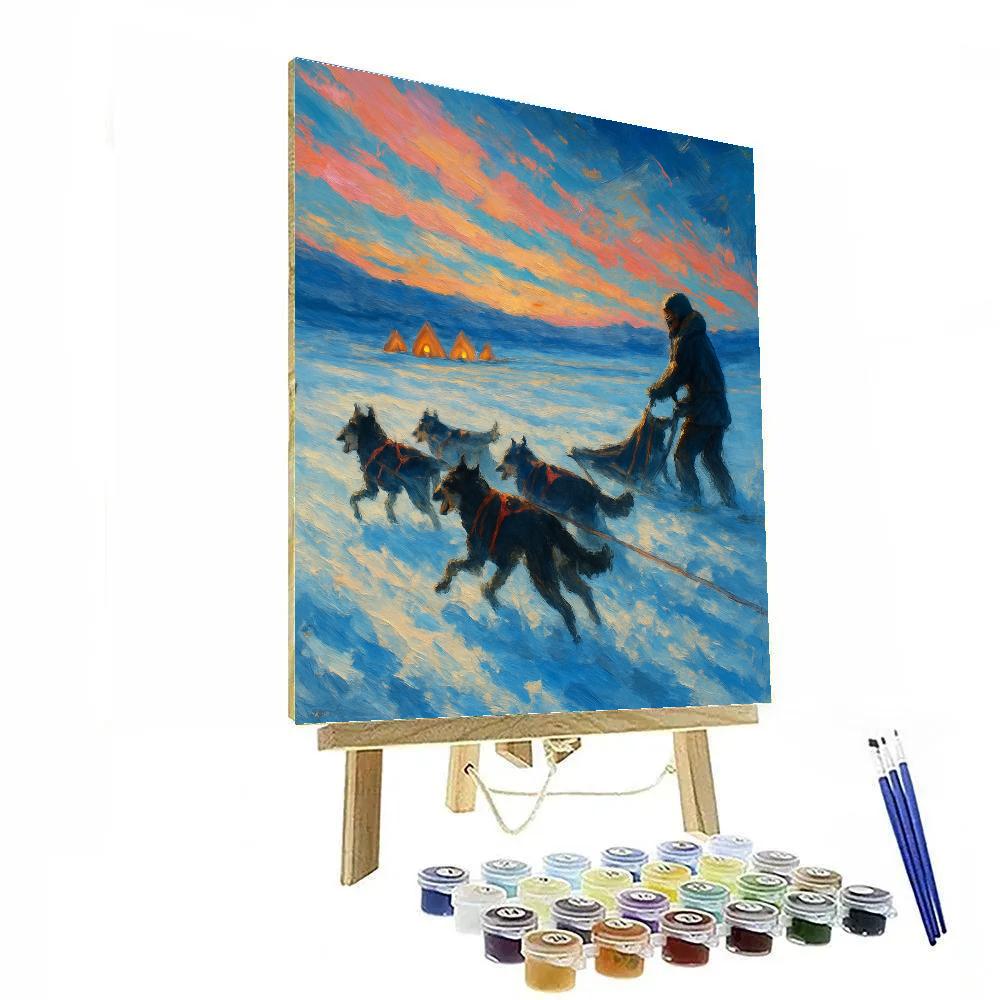 Holiday Dog Sled Across The Tundra Painting by numbers kit