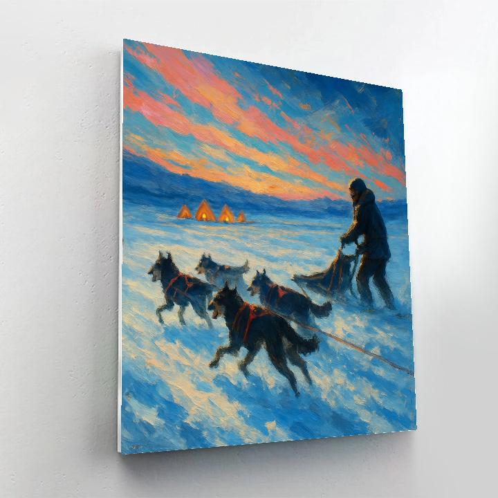 Holiday Dog Sled Across The Tundra Painting by numbers kit