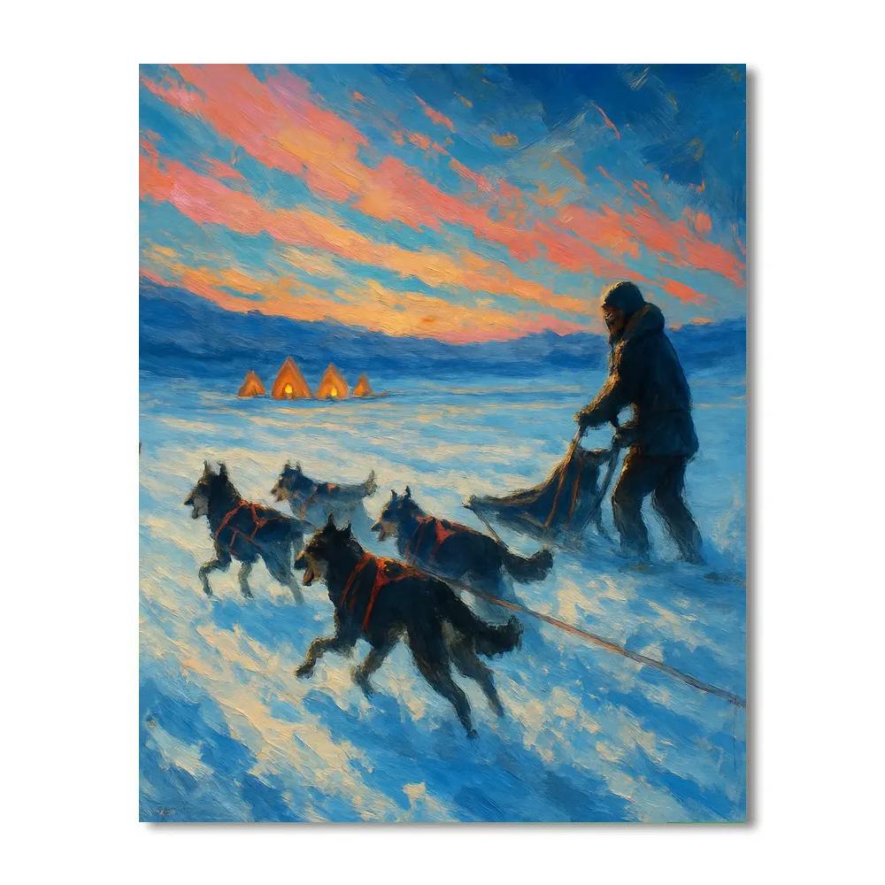 Holiday Dog Sled Across The Tundra Painting by numbers kit