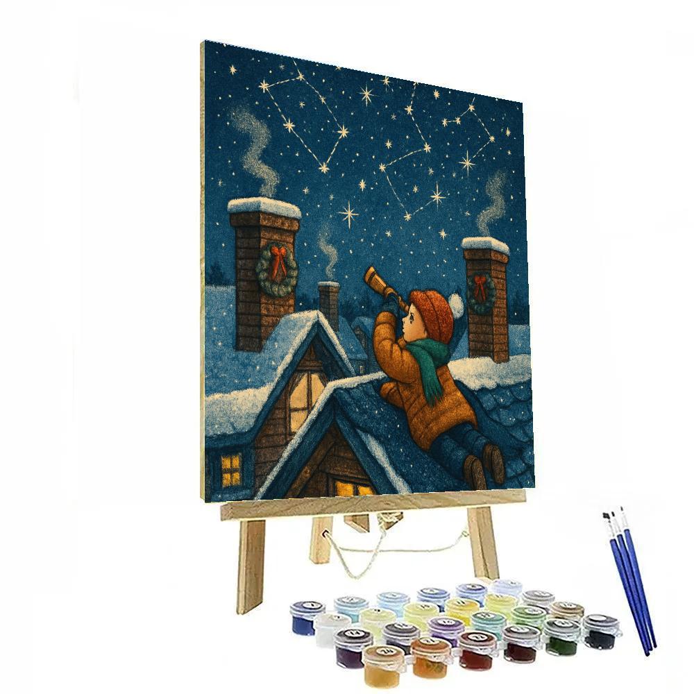 Christmas Stargazer On The Rooftop painting number kit